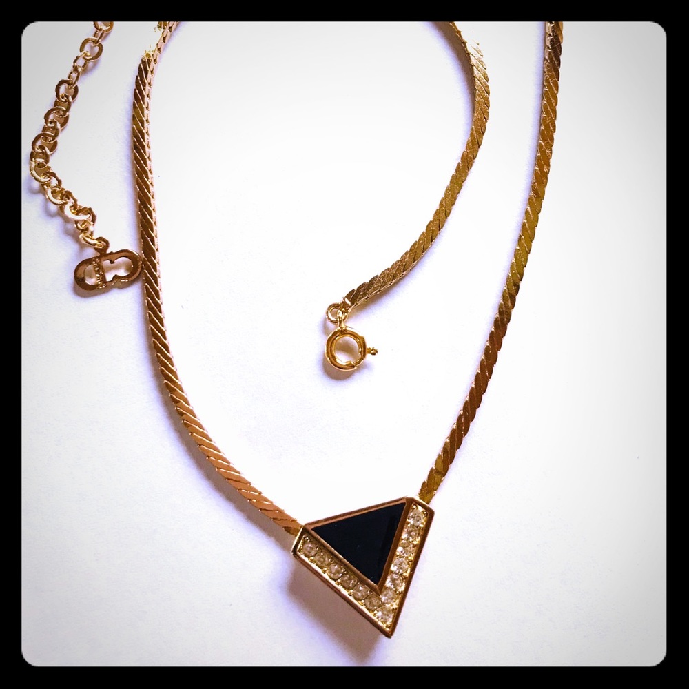 Christian Dior crystal triangle necklace
